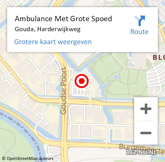 Locatie op kaart van de 112 melding: Ambulance Met Grote Spoed Naar Gouda, Harderwijkweg op 27 december 2021 13:49