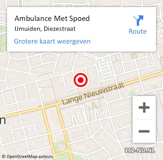 Locatie op kaart van de 112 melding: Ambulance Met Spoed Naar IJmuiden, Diezestraat op 27 december 2021 14:02