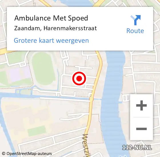 Locatie op kaart van de 112 melding: Ambulance Met Spoed Naar Zaandam, Harenmakersstraat op 27 december 2021 14:27