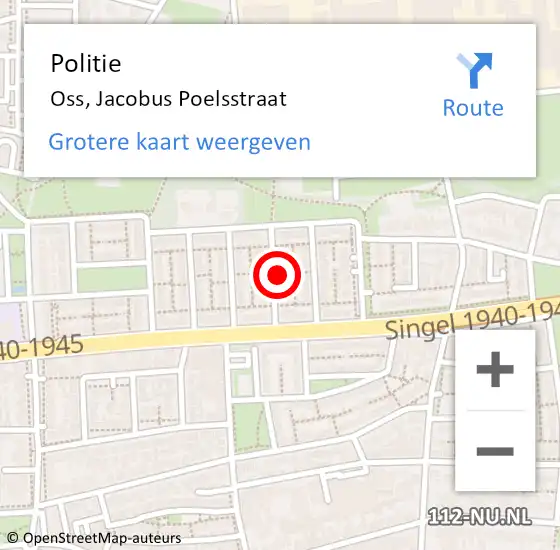 Locatie op kaart van de 112 melding: Politie Oss, Jacobus Poelsstraat op 27 december 2021 14:33