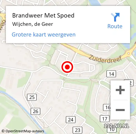 Locatie op kaart van de 112 melding: Brandweer Met Spoed Naar Wijchen, de Geer op 27 december 2021 14:47