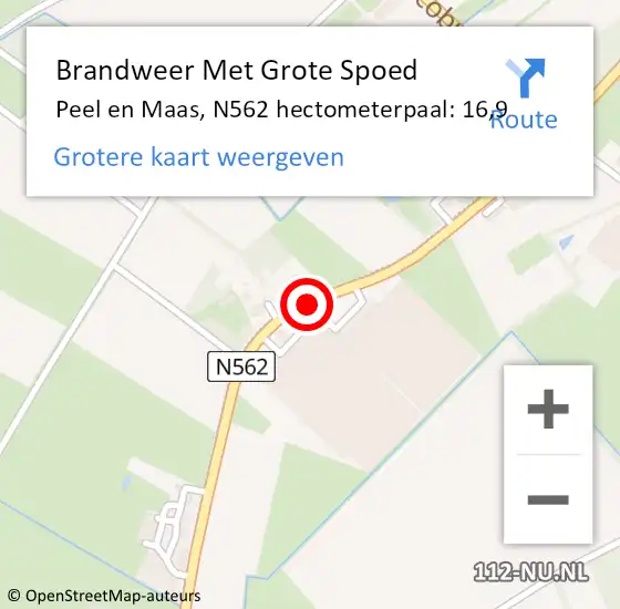 Locatie op kaart van de 112 melding: Brandweer Met Grote Spoed Naar Peel en Maas, N562 hectometerpaal: 16,9 op 27 december 2021 15:14