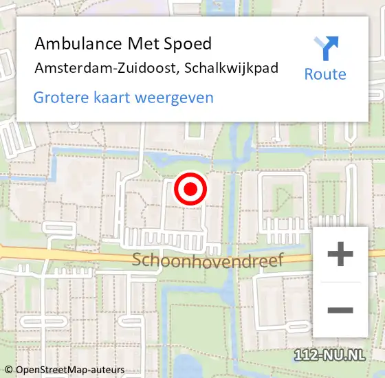 Locatie op kaart van de 112 melding: Ambulance Met Spoed Naar Amsterdam-Zuidoost, Schalkwijkpad op 27 december 2021 15:29