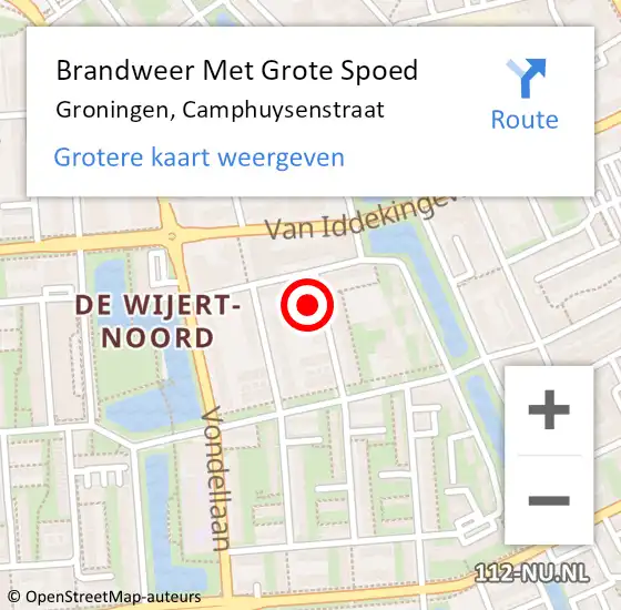 Locatie op kaart van de 112 melding: Brandweer Met Grote Spoed Naar Groningen, Camphuysenstraat op 27 december 2021 16:03