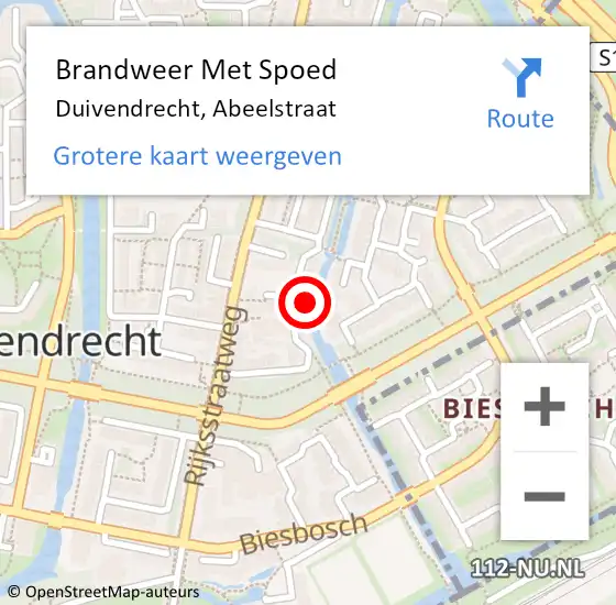 Locatie op kaart van de 112 melding: Brandweer Met Spoed Naar Duivendrecht, Abeelstraat op 27 december 2021 16:35