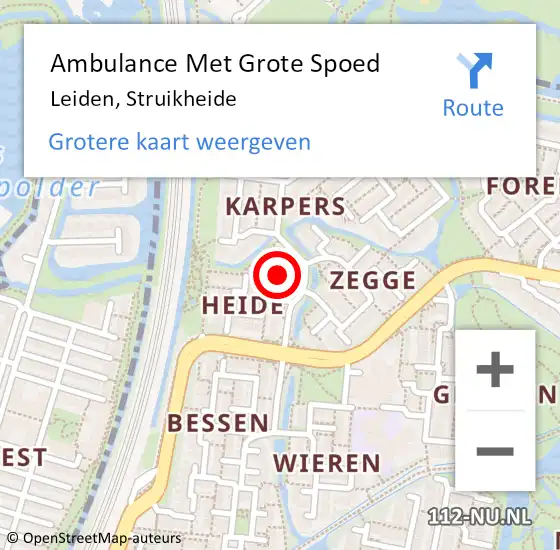 Locatie op kaart van de 112 melding: Ambulance Met Grote Spoed Naar Leiden, Struikheide op 27 december 2021 17:08