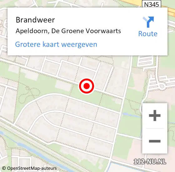 Locatie op kaart van de 112 melding: Brandweer Apeldoorn, De Groene Voorwaarts op 27 december 2021 17:41