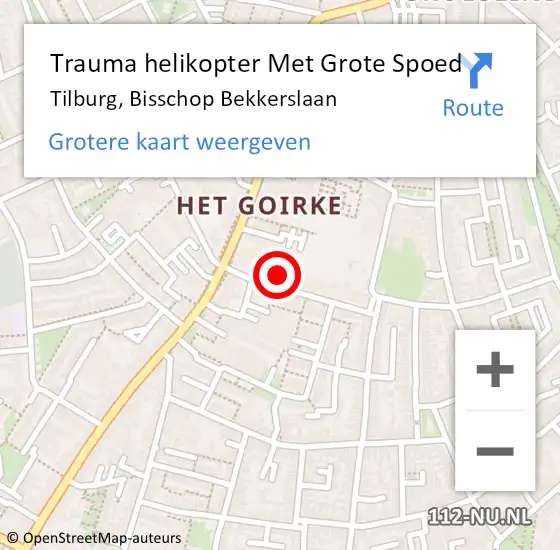 Locatie op kaart van de 112 melding: Trauma helikopter Met Grote Spoed Naar Tilburg, Bisschop Bekkerslaan op 27 december 2021 17:43