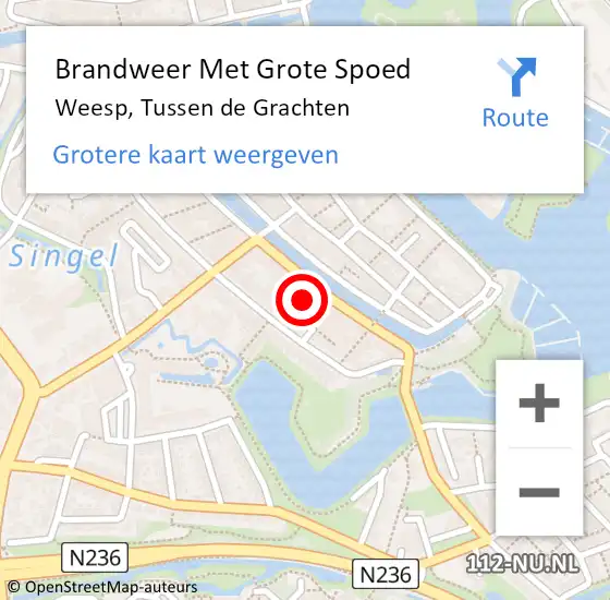 Locatie op kaart van de 112 melding: Brandweer Met Grote Spoed Naar Weesp, Tussen de Grachten op 27 december 2021 17:52