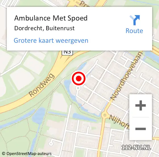 Locatie op kaart van de 112 melding: Ambulance Met Spoed Naar Dordrecht, Buitenrust op 27 december 2021 18:25