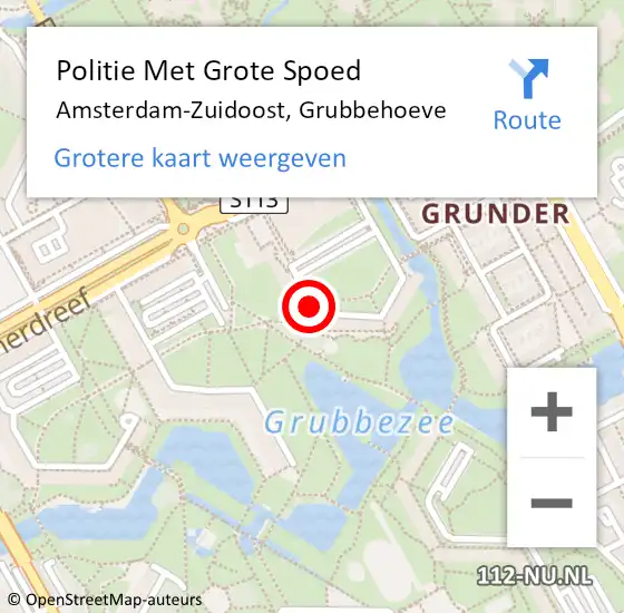 Locatie op kaart van de 112 melding: Politie Met Grote Spoed Naar Amsterdam-Zuidoost, Grubbehoeve op 27 december 2021 18:27