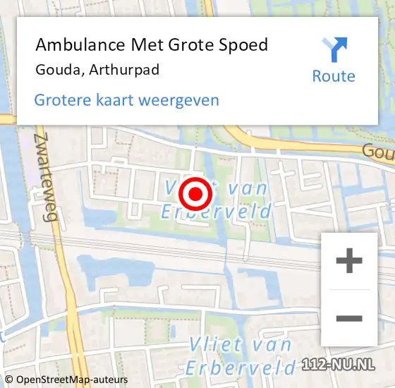 Locatie op kaart van de 112 melding: Ambulance Met Grote Spoed Naar Gouda, Arthurpad op 27 december 2021 18:37