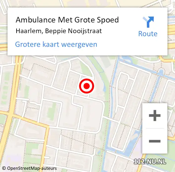 Locatie op kaart van de 112 melding: Ambulance Met Grote Spoed Naar Haarlem, Beppie Nooijstraat op 27 december 2021 18:53