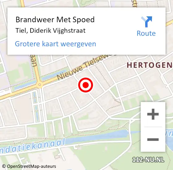 Locatie op kaart van de 112 melding: Brandweer Met Spoed Naar Tiel, Diderik Vijghstraat op 27 december 2021 19:08