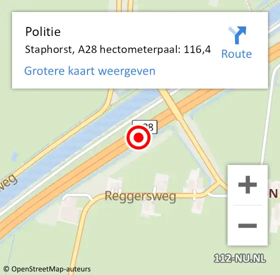 Locatie op kaart van de 112 melding: Politie Staphorst, A28 hectometerpaal: 116,4 op 27 december 2021 20:35