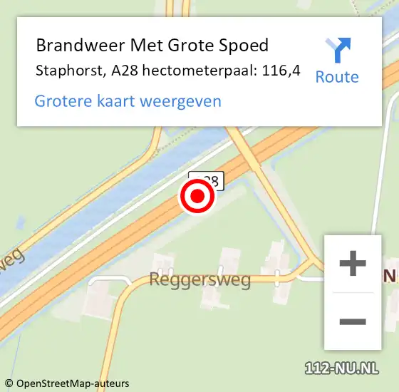 Locatie op kaart van de 112 melding: Brandweer Met Grote Spoed Naar Staphorst, A28 hectometerpaal: 116,4 op 27 december 2021 20:37