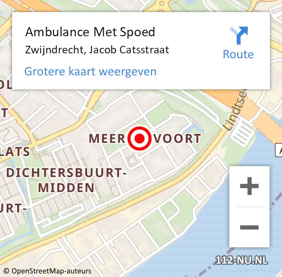 Locatie op kaart van de 112 melding: Ambulance Met Spoed Naar Zwijndrecht, Jacob Catsstraat op 27 december 2021 20:57