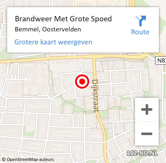 Locatie op kaart van de 112 melding: Brandweer Met Grote Spoed Naar Bemmel, Oostervelden op 27 december 2021 21:08