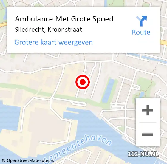 Locatie op kaart van de 112 melding: Ambulance Met Grote Spoed Naar Sliedrecht, Kroonstraat op 27 december 2021 21:41