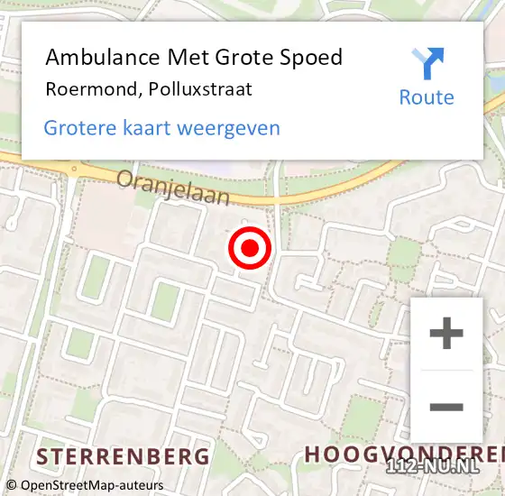 Locatie op kaart van de 112 melding: Ambulance Met Grote Spoed Naar Roermond, Polluxstraat op 27 december 2021 21:42