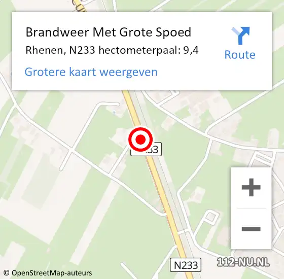 Locatie op kaart van de 112 melding: Brandweer Met Grote Spoed Naar Rhenen, N233 hectometerpaal: 9,4 op 27 december 2021 22:11
