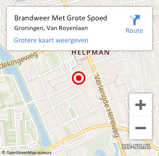 Locatie op kaart van de 112 melding: Brandweer Met Grote Spoed Naar Groningen, Van Royenlaan op 27 december 2021 22:41