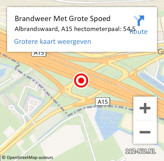 Locatie op kaart van de 112 melding: Brandweer Met Grote Spoed Naar Albrandswaard, A15 hectometerpaal: 54,5 op 27 december 2021 23:10