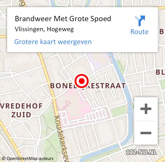 Locatie op kaart van de 112 melding: Brandweer Met Grote Spoed Naar Vlissingen, Hogeweg op 27 december 2021 23:34