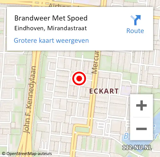 Locatie op kaart van de 112 melding: Brandweer Met Spoed Naar Eindhoven, Mirandastraat op 28 december 2021 00:17