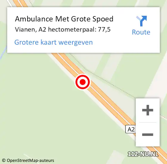 Locatie op kaart van de 112 melding: Ambulance Met Grote Spoed Naar Vianen, A2 hectometerpaal: 77,5 op 28 december 2021 00:18