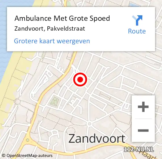 Locatie op kaart van de 112 melding: Ambulance Met Grote Spoed Naar Zandvoort, Pakveldstraat op 28 december 2021 00:34