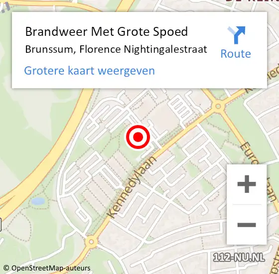 Locatie op kaart van de 112 melding: Brandweer Met Grote Spoed Naar Brunssum, Florence Nightingalestraat op 28 december 2021 01:31