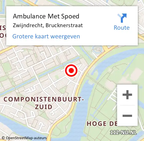 Locatie op kaart van de 112 melding: Ambulance Met Spoed Naar Zwijndrecht, Brucknerstraat op 28 december 2021 05:29