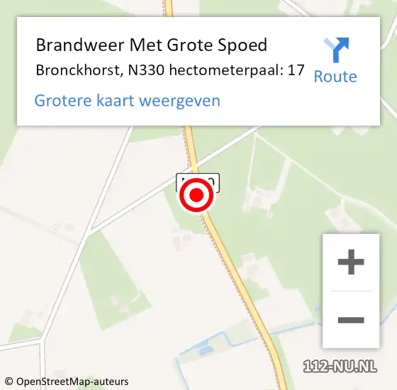 Locatie op kaart van de 112 melding: Brandweer Met Grote Spoed Naar Bronckhorst, N330 hectometerpaal: 17 op 28 december 2021 05:50