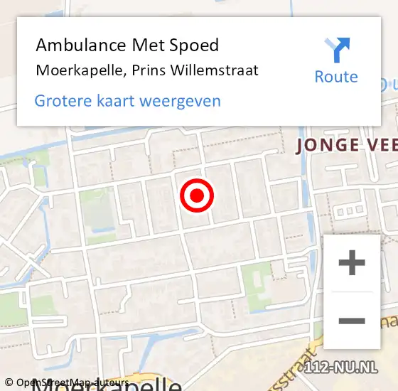 Locatie op kaart van de 112 melding: Ambulance Met Spoed Naar Moerkapelle, Prins Willemstraat op 28 december 2021 06:02