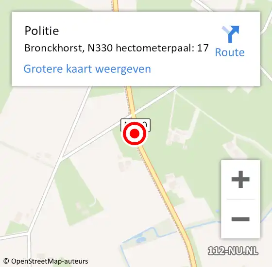 Locatie op kaart van de 112 melding: Politie Bronckhorst, N330 hectometerpaal: 17 op 28 december 2021 06:07