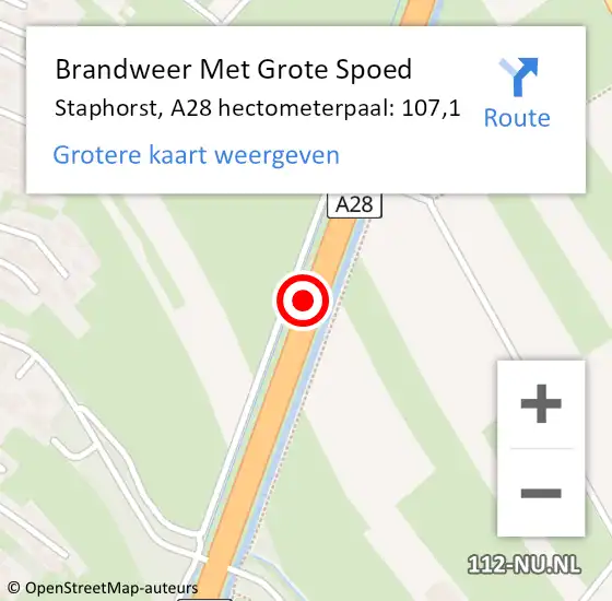 Locatie op kaart van de 112 melding: Brandweer Met Grote Spoed Naar Staphorst, A28 hectometerpaal: 107,1 op 28 december 2021 06:36