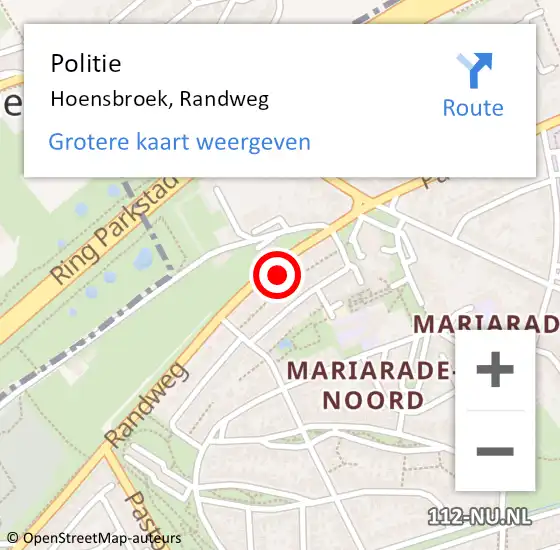 Locatie op kaart van de 112 melding: Politie Hoensbroek, Randweg op 28 december 2021 07:51