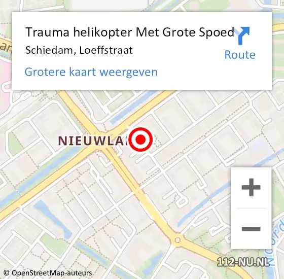 Locatie op kaart van de 112 melding: Trauma helikopter Met Grote Spoed Naar Schiedam, Loeffstraat op 28 december 2021 08:35