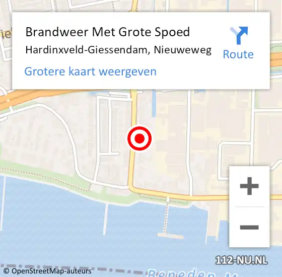 Locatie op kaart van de 112 melding: Brandweer Met Grote Spoed Naar Hardinxveld-Giessendam, Nieuweweg op 28 december 2021 09:05