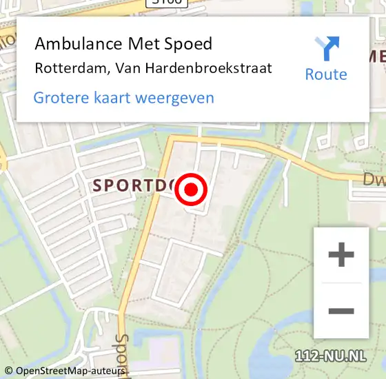 Locatie op kaart van de 112 melding: Ambulance Met Spoed Naar Rotterdam, Van Hardenbroekstraat op 28 december 2021 09:13