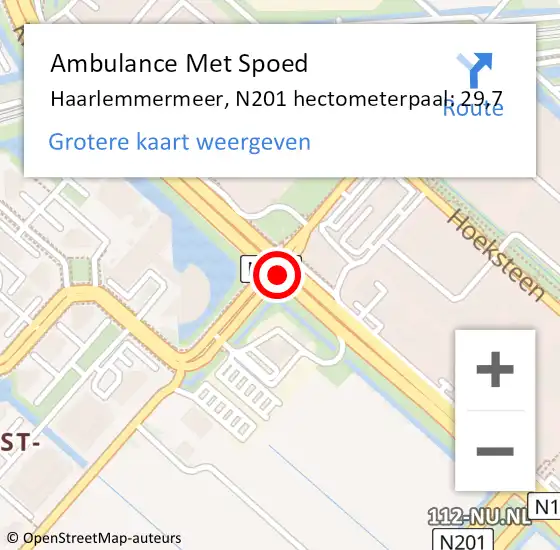 Locatie op kaart van de 112 melding: Ambulance Met Spoed Naar Haarlemmermeer, N201 hectometerpaal: 29,7 op 28 december 2021 10:02