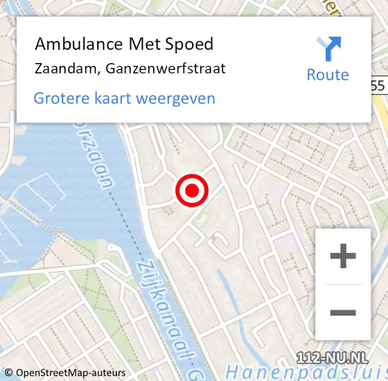 Locatie op kaart van de 112 melding: Ambulance Met Spoed Naar Zaandam, Ganzenwerfstraat op 28 december 2021 10:31