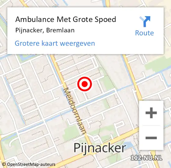 Locatie op kaart van de 112 melding: Ambulance Met Grote Spoed Naar Pijnacker, Bremlaan op 28 december 2021 10:53