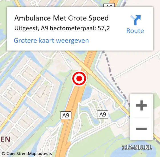 Locatie op kaart van de 112 melding: Ambulance Met Grote Spoed Naar Uitgeest, A9 hectometerpaal: 57,2 op 28 december 2021 11:00