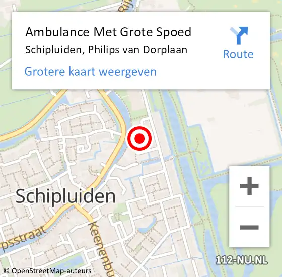 Locatie op kaart van de 112 melding: Ambulance Met Grote Spoed Naar Schipluiden, Philips van Dorplaan op 28 december 2021 11:25