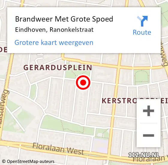 Locatie op kaart van de 112 melding: Brandweer Met Grote Spoed Naar Eindhoven, Ranonkelstraat op 28 december 2021 11:53