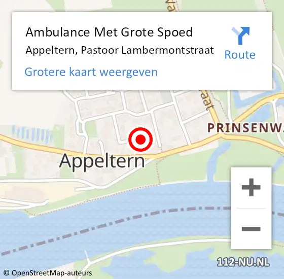 Locatie op kaart van de 112 melding: Ambulance Met Grote Spoed Naar Appeltern, Pastoor Lambermontstraat op 28 december 2021 12:34