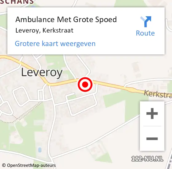 Locatie op kaart van de 112 melding: Ambulance Met Grote Spoed Naar Leveroy, Kerkstraat op 28 december 2021 12:46