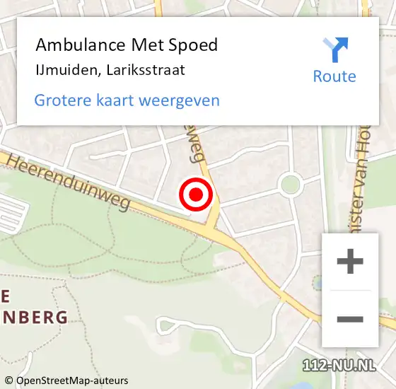 Locatie op kaart van de 112 melding: Ambulance Met Spoed Naar IJmuiden, Lariksstraat op 28 december 2021 12:55